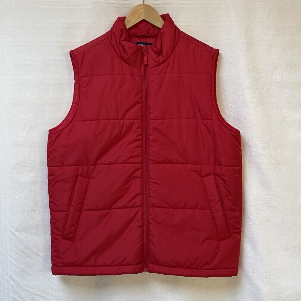 Lands End Puffer Vest Womens Large Red‎ Winter Outdoor Hiking Lightweight